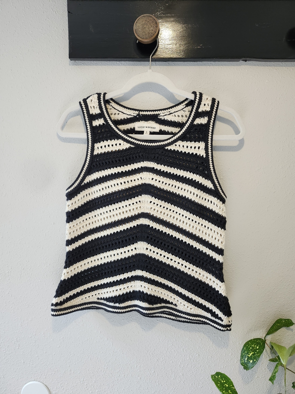 Lucky Brand Black and White Crochet Scoop Tank